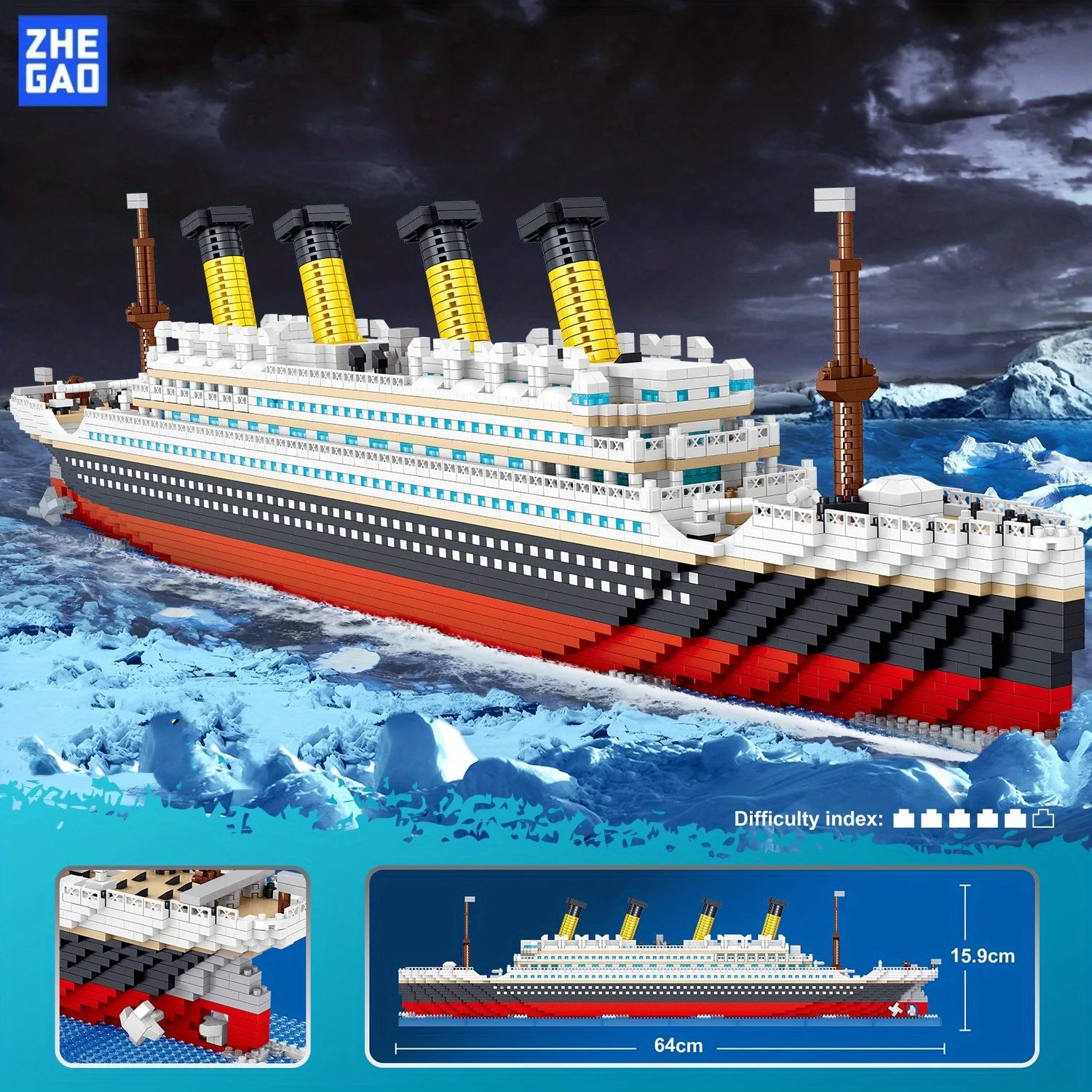 Bloco de Montar Titanic Realista 4404 Peças 65cm